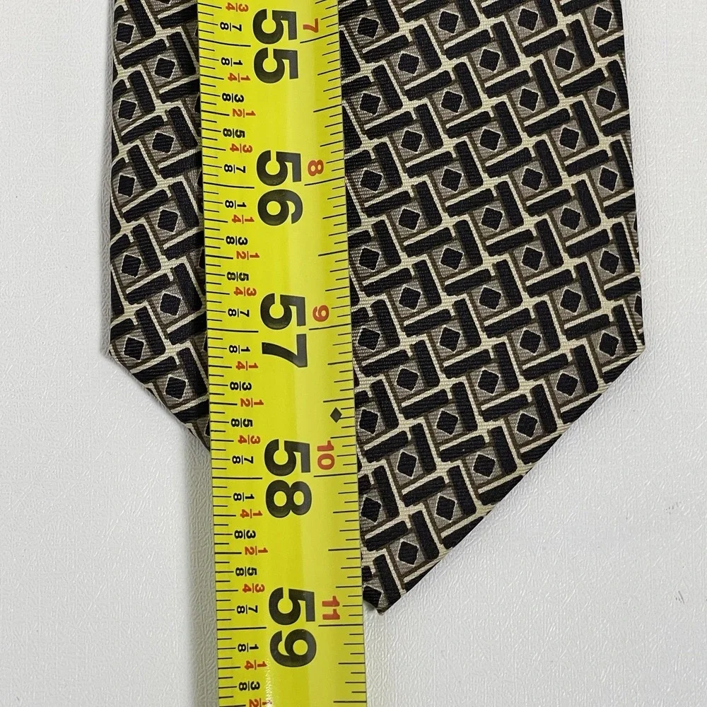 Brooks Brothers Black Brown Necktie Tie Silk Geometric USA Squares Diamonds